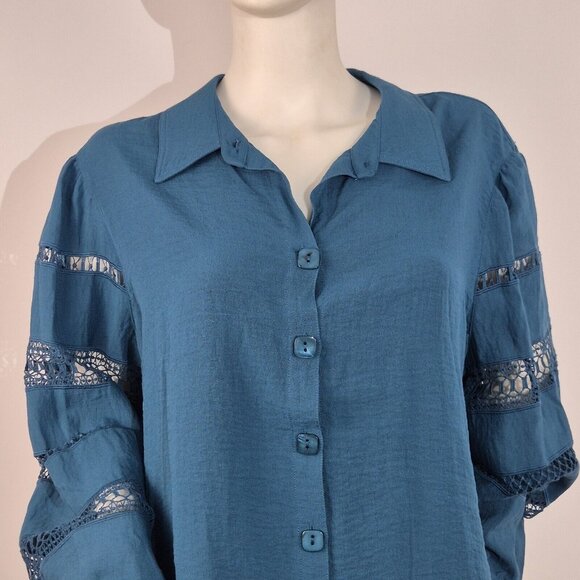 John Mark Tunic Top Women's Plus Size 2X Teal Lace  Relaxed Fit Blue (38) - Picture 2 of 10
